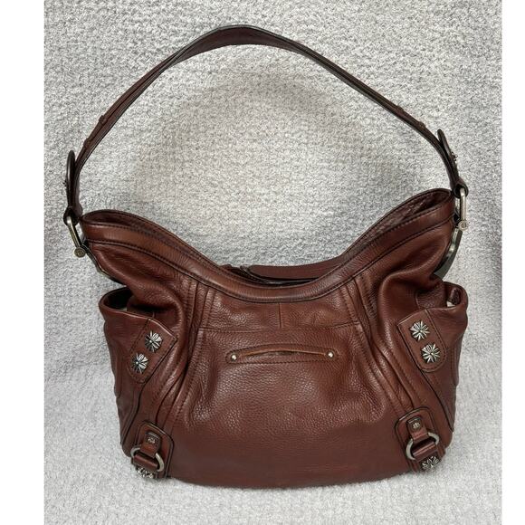 B. Makowsky Brown Leather Studded Shoulder Bag #42621 - Picture 2 of 13